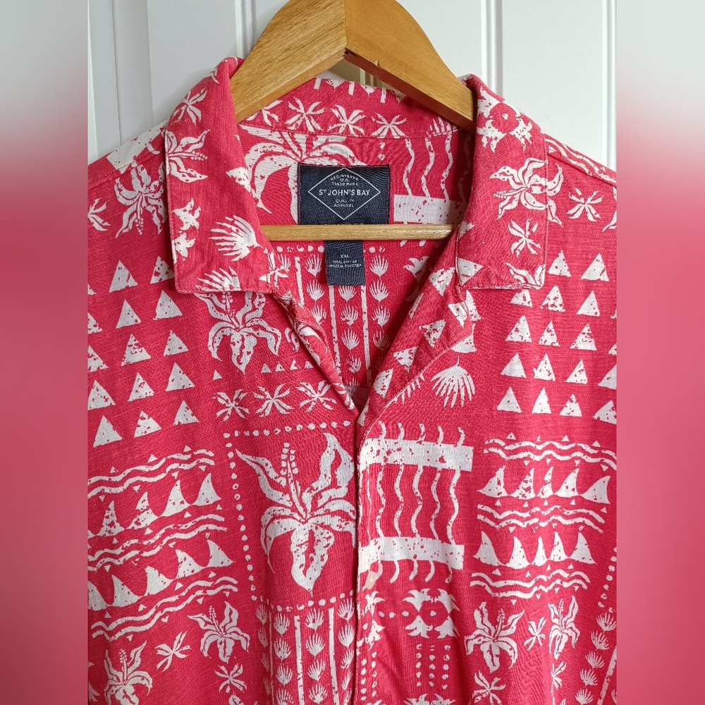 St John's Bay Coral Hawaiian Tribal Tropical Cotton XXL Shirt Beach Casual Trav